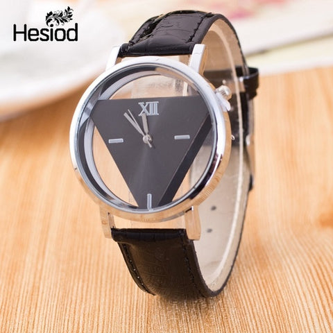 Hesiod New Design Fashion Ladies Watches Elegant Hollow Triangle Watch Fashion Women Thin Leather Strap Quartz Watch