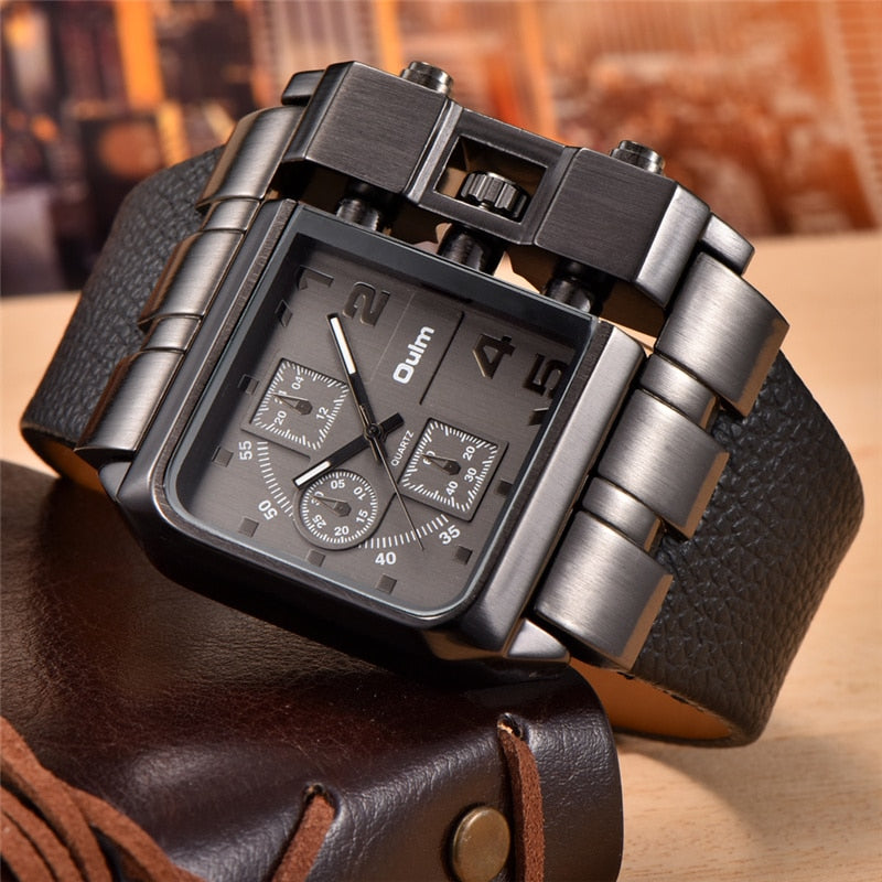 Oulm 3364 Casual Wristwatch Square Dial Wide Strap Men's Quartz Watch Luxury Brand Male Clock Super Big Men Watches montre homme