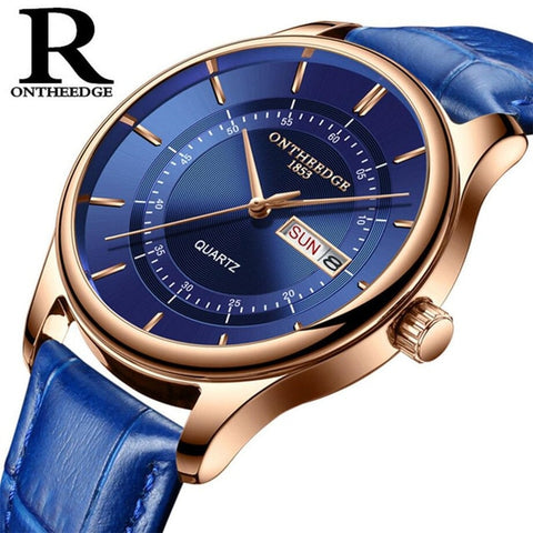 High Quality Rose Gold Dial Watch Men Leather Waterproof 30M Watches Business Fashion Japan Quartz Movement Auto Date Male Clock