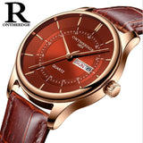 High Quality Rose Gold Dial Watch Men Leather Waterproof 30M Watches Business Fashion Japan Quartz Movement Auto Date Male Clock