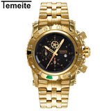 TEMEITE Creative Golden Men Quartz Wristwatches 3D Dial Design Full Steel Calendar Waterproof Big Watches Top Brand Luxury Clock