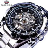 Forsining 2017 Silver Stainless Steel Waterproof Mens Skeleton Watches Top Brand Luxury Transparent Mechanical Male Wrist Watch