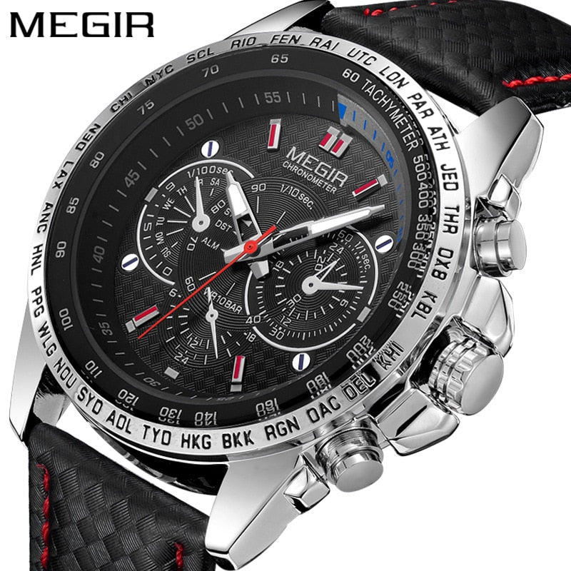 MEGIR Mens Watches Top Luxury Brand Male Clocks Military Army Man Sport Clock Leather Strap Business Quartz Men Wrist Watch 1010