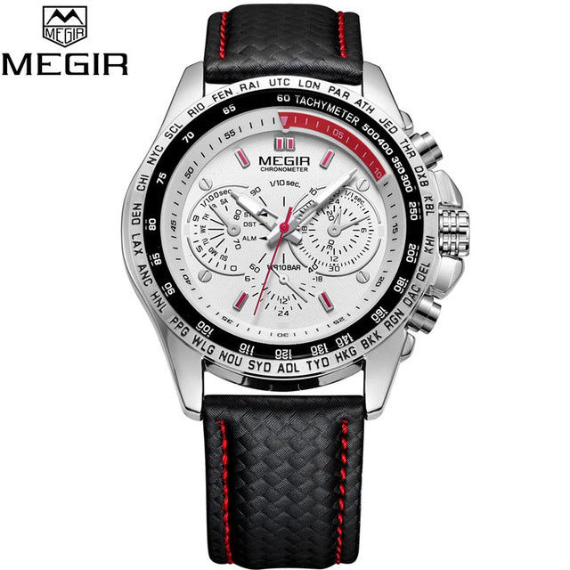 MEGIR Mens Watches Top Luxury Brand Male Clocks Military Army Man Sport Clock Leather Strap Business Quartz Men Wrist Watch 1010