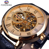 Forsining 3d Logo Design Hollow Engraving Black Gold Case Leather Skeleton Mechanical Watches Men Luxury Brand Heren Horloge