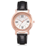 New ladies watch Rhinestone Leather Bracelet Wristwatch Women Fashion Watches Ladies Alloy Analog Quartz relojes @F