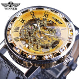 Winner Black Golden Retro Luminous Hands Fashion Diamond Display Mens Mechanical Skeleton Wrist Watches Top Brand Luxury Clock