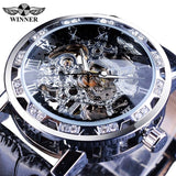 Winner Black Golden Retro Luminous Hands Fashion Diamond Display Mens Mechanical Skeleton Wrist Watches Top Brand Luxury Clock