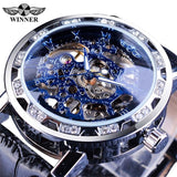 Winner Black Golden Retro Luminous Hands Fashion Diamond Display Mens Mechanical Skeleton Wrist Watches Top Brand Luxury Clock