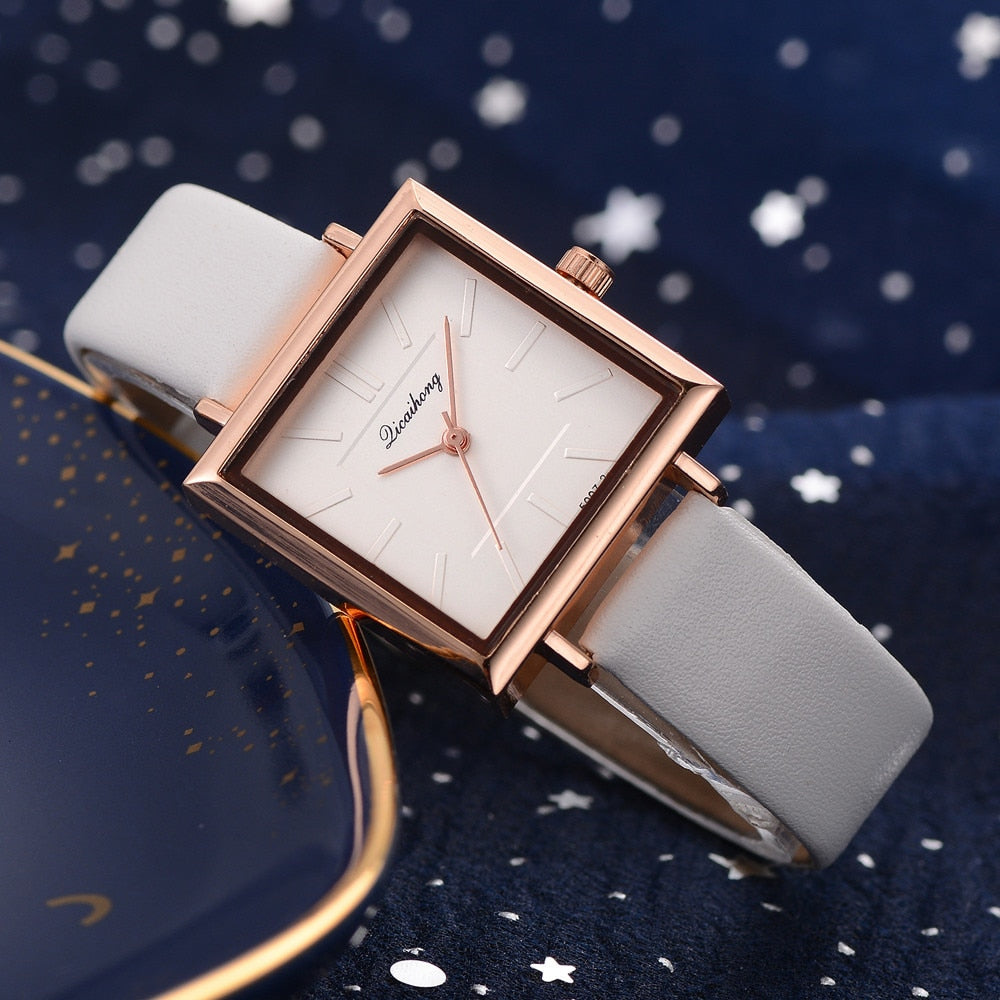 Top Brand Square Women Bracelet Watch Contracted Leather Crystal WristWatches Women Dress Ladies Quartz Clock Dropshiping &Ff