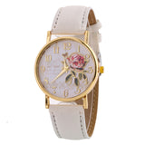 MINHIN New Arrival Rose Pattern Watches For Women Hot Selling PU Leather Wrist Watches Gift Fashion Casual Students Watch