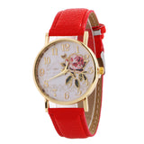 MINHIN New Arrival Rose Pattern Watches For Women Hot Selling PU Leather Wrist Watches Gift Fashion Casual Students Watch