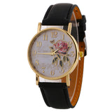 MINHIN New Arrival Rose Pattern Watches For Women Hot Selling PU Leather Wrist Watches Gift Fashion Casual Students Watch