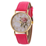 MINHIN New Arrival Rose Pattern Watches For Women Hot Selling PU Leather Wrist Watches Gift Fashion Casual Students Watch