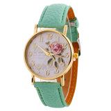 MINHIN New Arrival Rose Pattern Watches For Women Hot Selling PU Leather Wrist Watches Gift Fashion Casual Students Watch