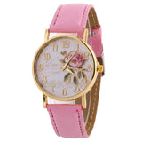 MINHIN New Arrival Rose Pattern Watches For Women Hot Selling PU Leather Wrist Watches Gift Fashion Casual Students Watch