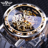 Winner Black Golden Retro Luminous Hands Fashion Diamond Display Mens Mechanical Skeleton Wrist Watches Top Brand Luxury Clock