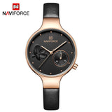 NAVIFORCE Women Fashion Blue Quartz Watch Lady Leather Watchband High Quality Casual Waterproof Wristwatch Gift for Wife 2019