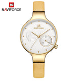 NAVIFORCE Women Fashion Blue Quartz Watch Lady Leather Watchband High Quality Casual Waterproof Wristwatch Gift for Wife 2019