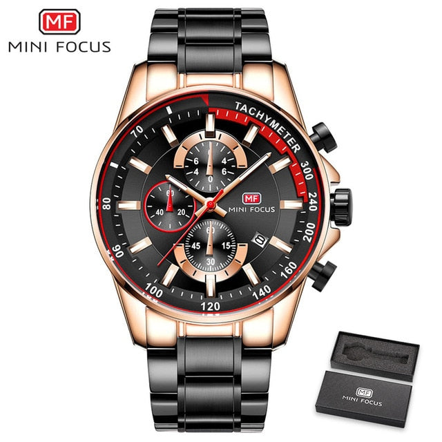 MINI FOCUS 2019 Fashion Blue Watch Men Quartz Clock Metal Strap Multifunction Calendar Sports Mens Watches Top Brand Luxury