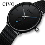 CIVO Fashion Watch Men Waterproof Slim Mesh Strap Minimalist Wrist Watches For Men Quartz Sports Watch Clock Relogio Masculino