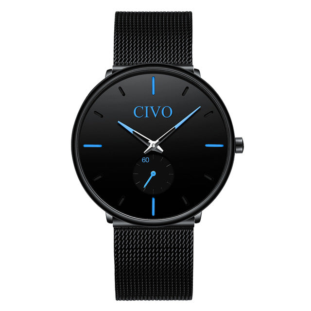 CIVO Fashion Watch Men Waterproof Slim Mesh Strap Minimalist Wrist Watches For Men Quartz Sports Watch Clock Relogio Masculino