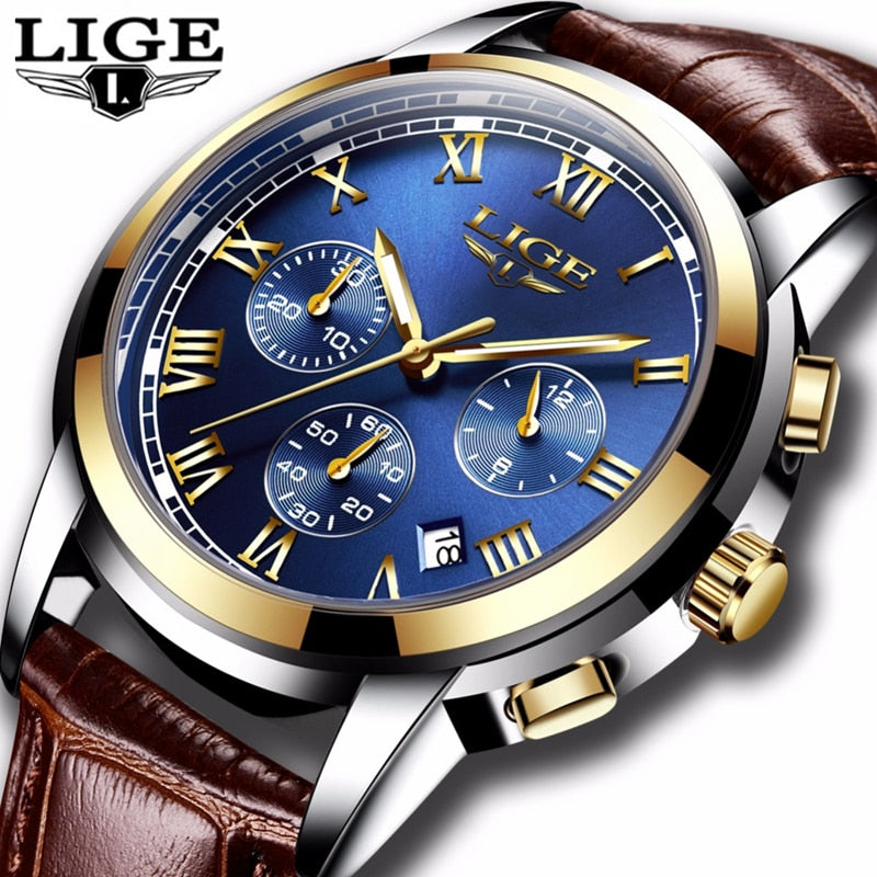 LIGE Watches Men Sports Waterproof Date Analogue Quartz Men's Watches Chronograph Business Watches For Men Relogio Masculino+Box