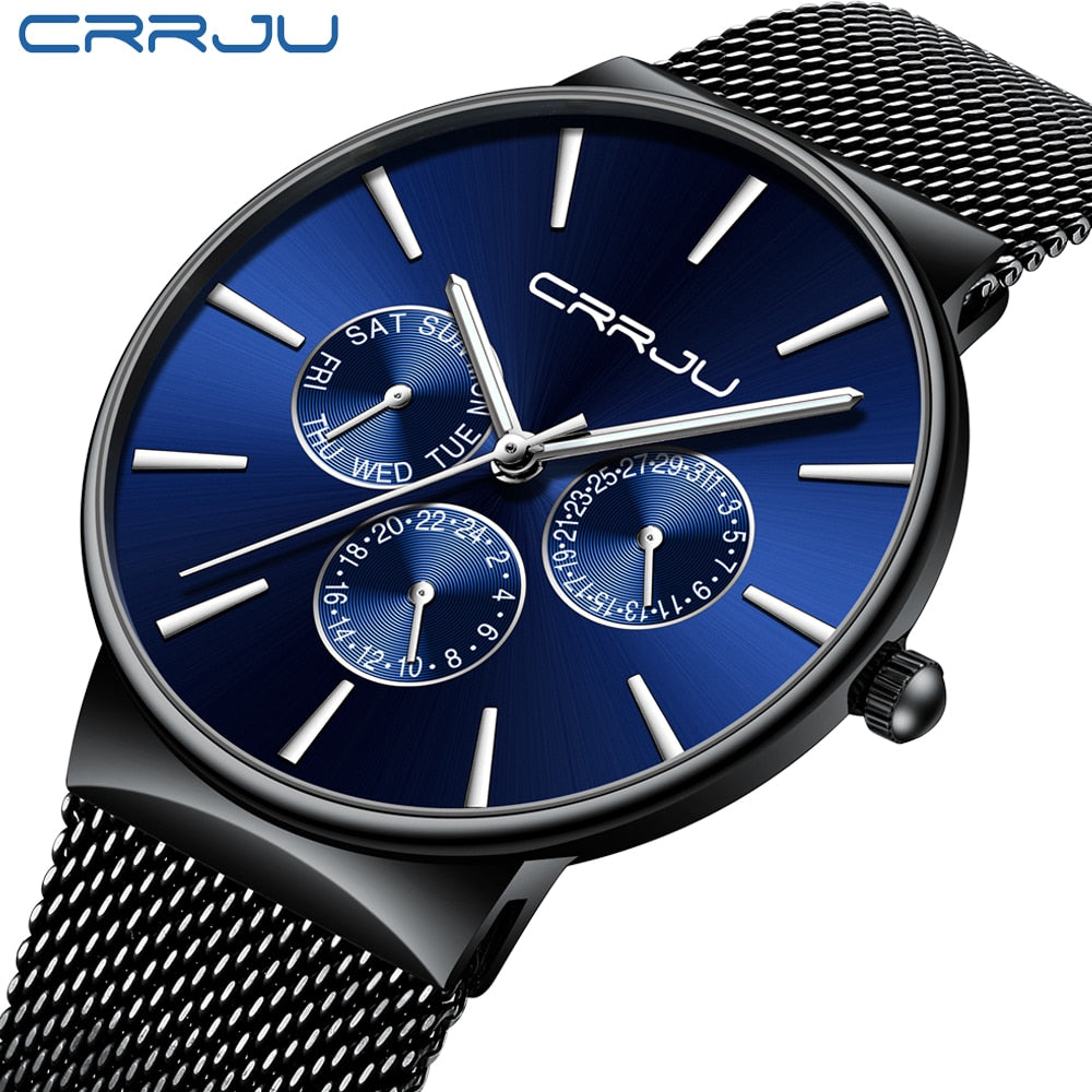 reloj hombre 2019 CRRJU Top Brand Luxury Men Watches Waterproof Ultra Thin Date Wrist Watch Male Mesh Strap Casual Quartz Clock