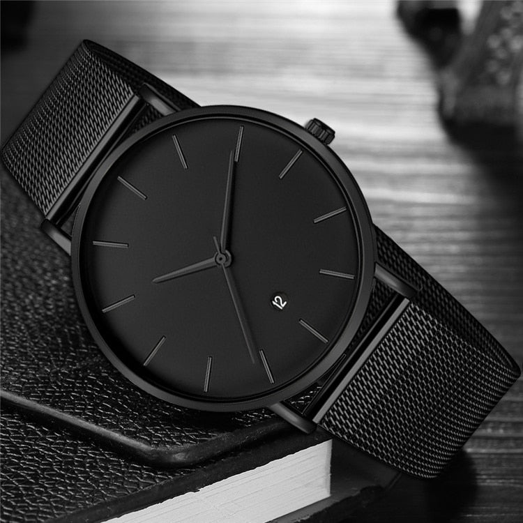 Black Wrist Watch Men Watches Male Business Style Wristwatches Stainless Steel Quartz Watch For Men Clock Reloges With Calendar