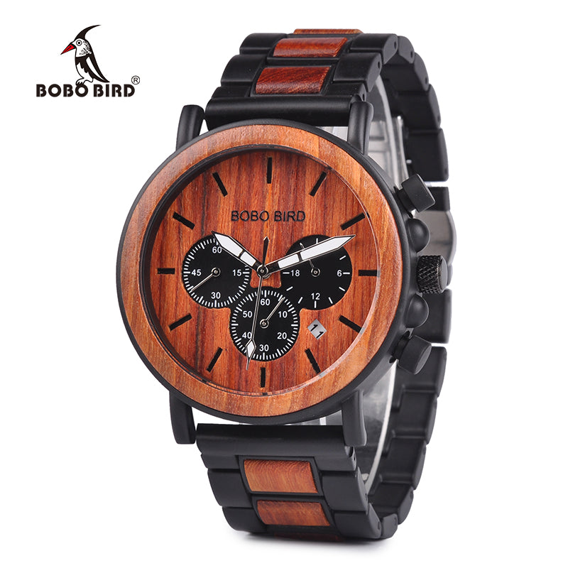 BOBO BIRD Wooden Men Watches Relogio Masculino Top Brand Luxury Stylish Chronograph Military Watch Great Gift for Man OEM