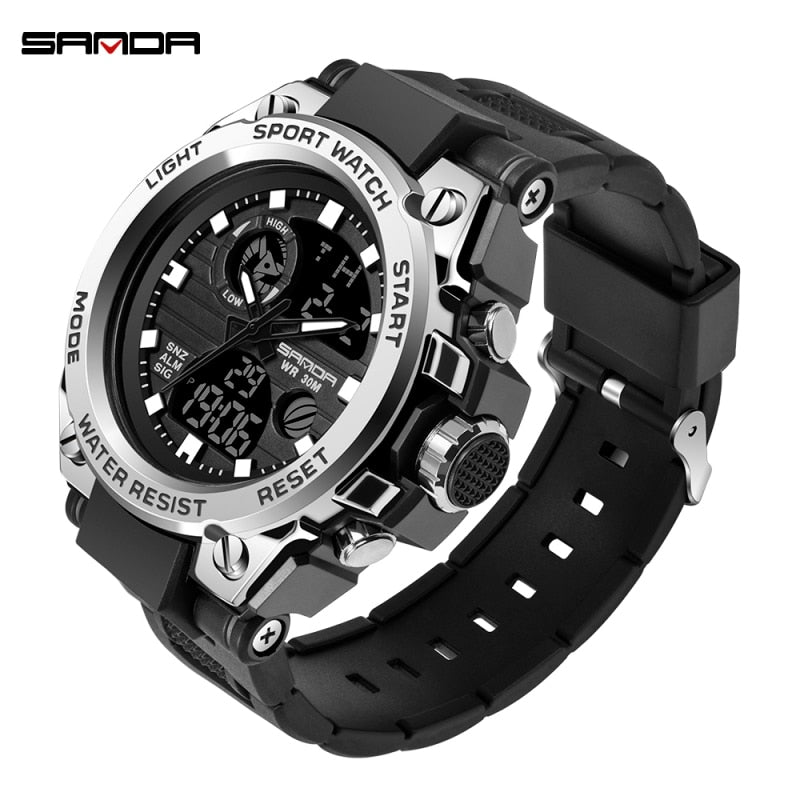 2019 Sanda Men's Watches Black Sports Watch LED Digital 3ATM Waterproof Military Watches S Shock Male Clock relogios masculino