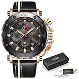 2019LIGE New Fashion Mens Watches Top Brand Luxury Big Dial Military Quartz Watch Leather Waterproof Sport Chronograph Watch Men