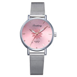 Women's Wristwatches Luxury Silver Popular Pink Dial Flowers Metal Ladies Bracelet Quartz Clock Fashion Wrist Watch 2019 Top