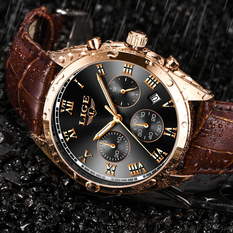 2019 LIGE Mens Watches Top Brand Luxury Waterproof 24 Hour Date Quartz Clock  Male Leather Sport Wrist Watch Relogio Masculino