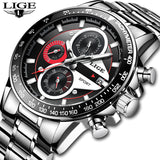 LIGE Fashion Men Watches Male Creative Business Chronograph Quartz Clock Stainless Steel Waterproof Watch Men Relogio Masculino