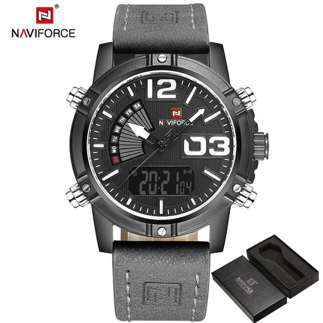 2019 NAVIFORCE Men's Fashion Sport Watches Men Quartz Analog Date Clock Man Leather Military Waterproof Watch Relogio Masculino