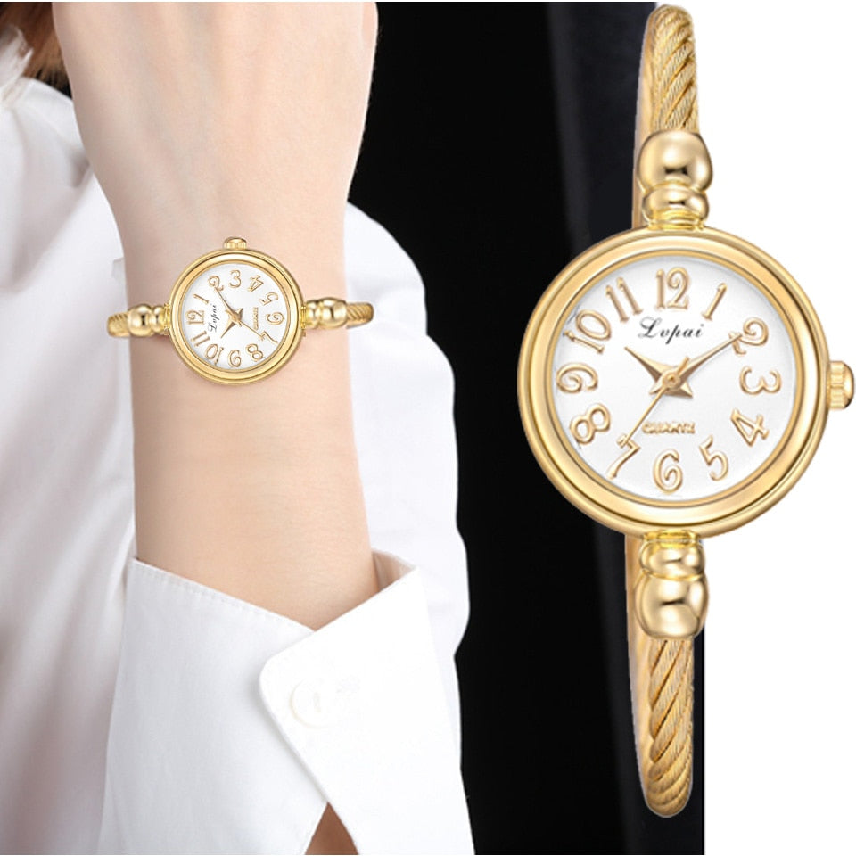 Lvpai Women Small Gold Bangle Bracelet Luxury Watches Stainless Steel Ladies Quartz Wristwatch Brand Casual Women Dress Colck