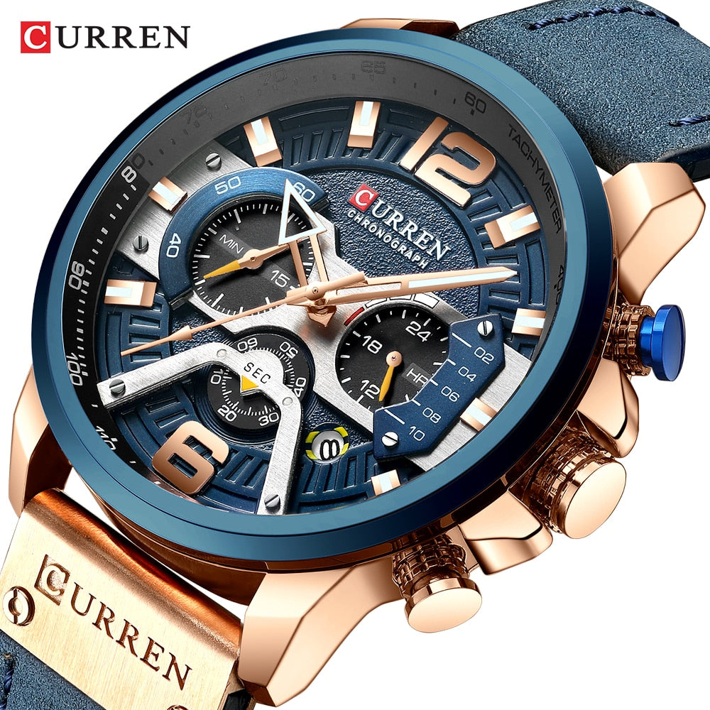 CURREN Watch Mens Watches Top Brand Luxury Men Casual Leather Waterproof Chronograph Men Sport Quartz Clock Relogio Masculino