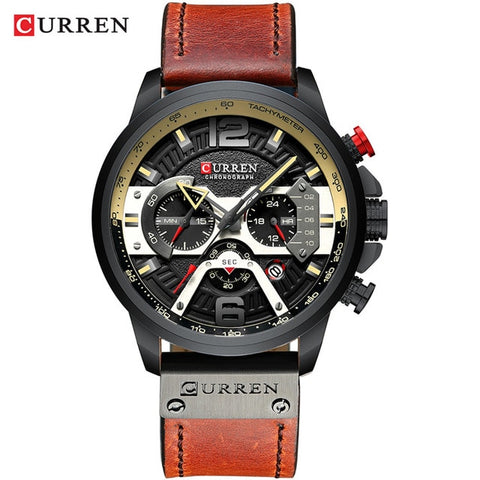 CURREN Watch Mens Watches Top Brand Luxury Men Casual Leather Waterproof Chronograph Men Sport Quartz Clock Relogio Masculino