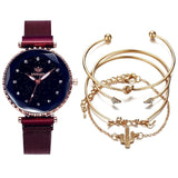 5pc/set Luxury Brand Women Watches Starry Sky Magnet Watch Buckle Fashion Casual Female Wristwatch Roman Numeral Simple Bracelet