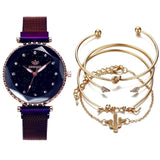 5pc/set Luxury Brand Women Watches Starry Sky Magnet Watch Buckle Fashion Casual Female Wristwatch Roman Numeral Simple Bracelet