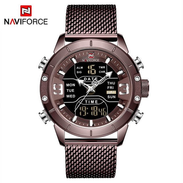 NAVIFORCE Analog Digital Watches Men Luxury Brand Stainless Steel Sports Men's Watches Digital Waterproof Man Watch 2019 Sport