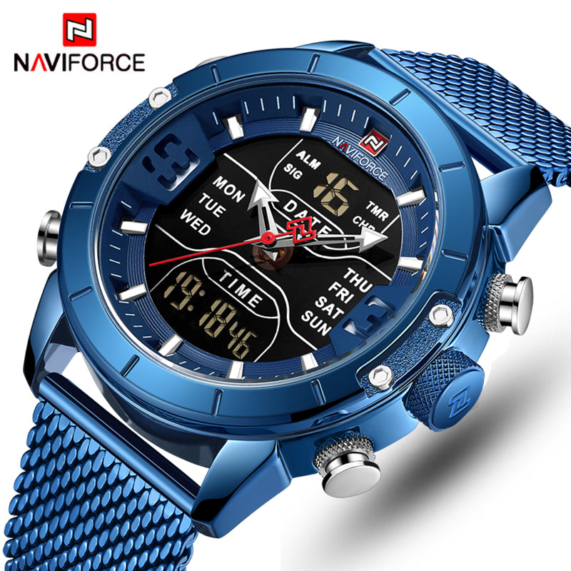 NAVIFORCE Mens Watches Top Luxury Brand Men Sports Watches Men's Quartz LED Digital Clock Male Full Steel Military Wrist Watch