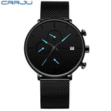 CRRJU Fashion Watch Men Waterproof Slim Mesh Strap Minimalist Wrist Watches For Men Quartz Sports Watch Clock Relogio Masculino