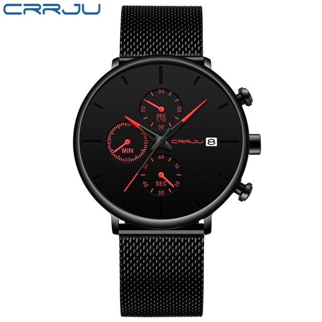 CRRJU Fashion Watch Men Waterproof Slim Mesh Strap Minimalist Wrist Watches For Men Quartz Sports Watch Clock Relogio Masculino