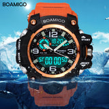 Men Sports Watches BOAMIGO Brand Digital LED Orange Shock Swim Quartz Rubber Wristwatches Waterproof Clock Relogio Masculino