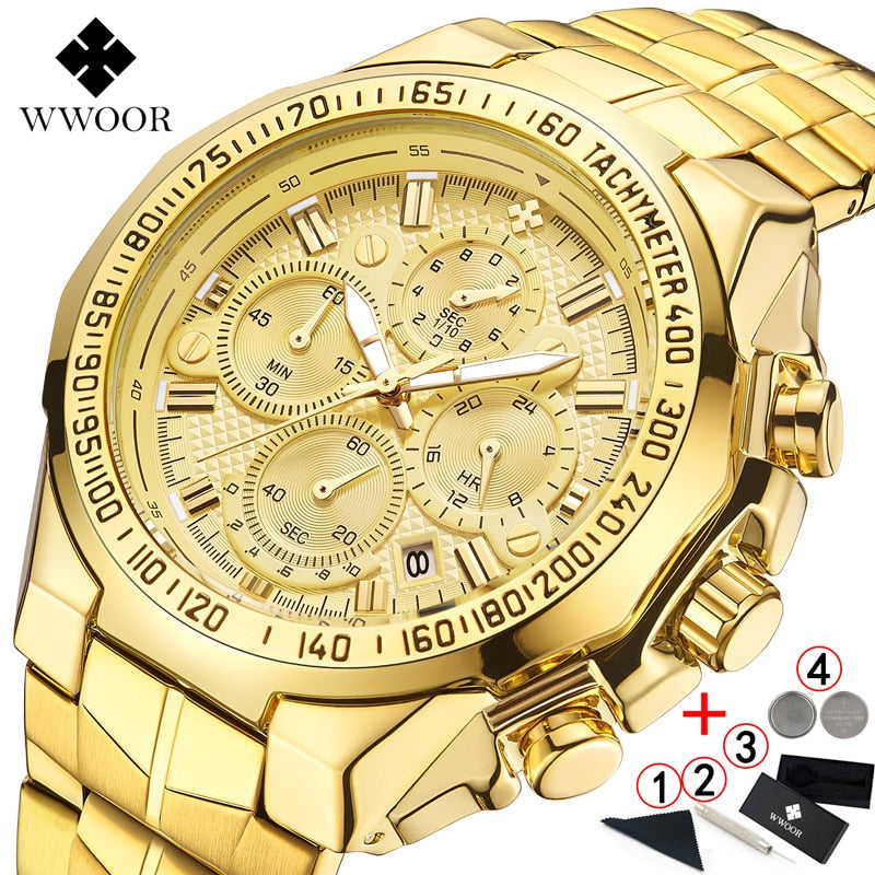 Relogio Masculino Wrist Watches Men 2019 Top Brand Luxury WWOOR Golden Chronograph Men Watches Gold Big Male Wristwatch Man 2019