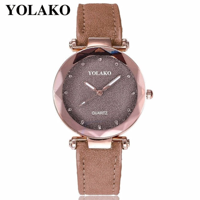 Dropshipping Women Romantic Starry Sky Wrist Watch Leather Rhinestone Designer Ladies Clock YOLAKO Brand Relogio Feminino