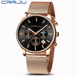 CRRJU New Blue Casual Mesh Belt Fashion Quartz Gold Watch Mens Watches Top Brand Luxury Waterproof Clock Relogio Masculino