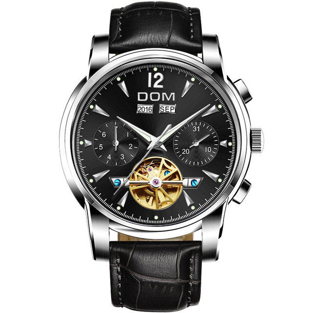 DOM Mechanical Watch Men Wrist Automatic Retro Watches Men Waterproof Black Full-Steel Watch Clock Montre Homme M-75BK-1MW